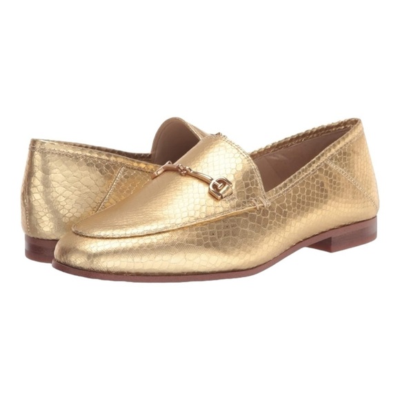 Sam Edelman Loraine Gold Boa Metallic Stack Heel Loafers NWOB - Picture 7 of 7